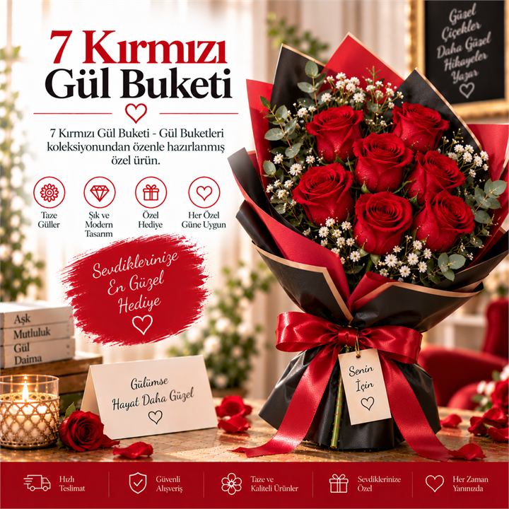 7 Kırmızı Gül Buketi